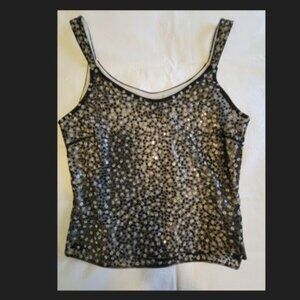 Tahari Black and Gray Sequin Tank Top